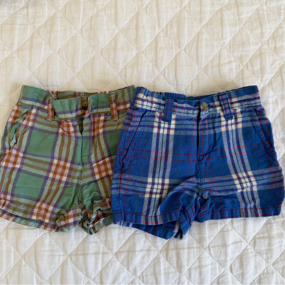 Set of Janie and Jack Multicolor Plaid Linen Shorts